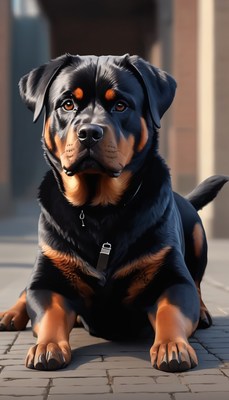 Rottweiler sitting on pavement