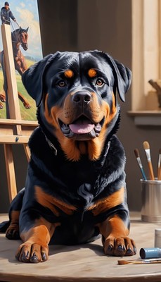 Rottweiler posing in art studio