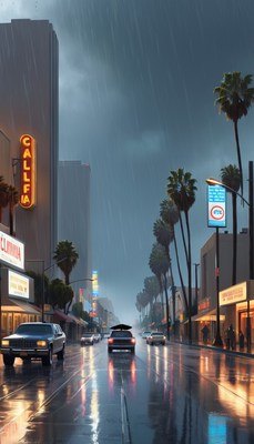 Rainy evening in a city street