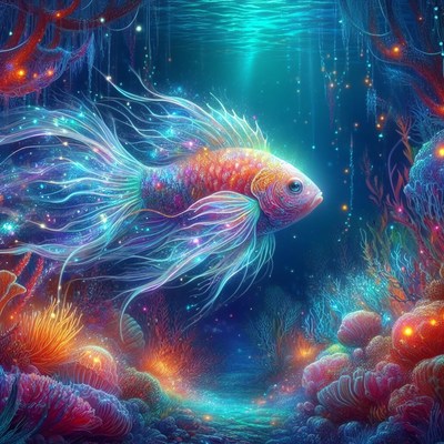 Glowing fish in underwater paradise