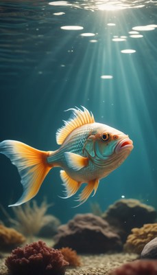 Fish swimming in sunlit aquarium