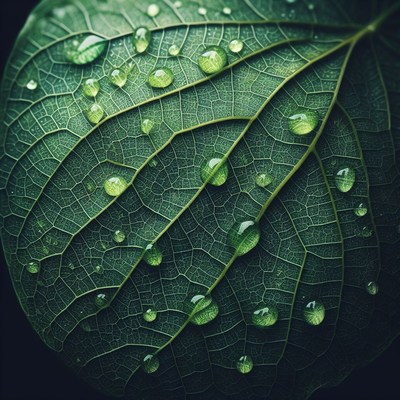 Green leaf with water droplets