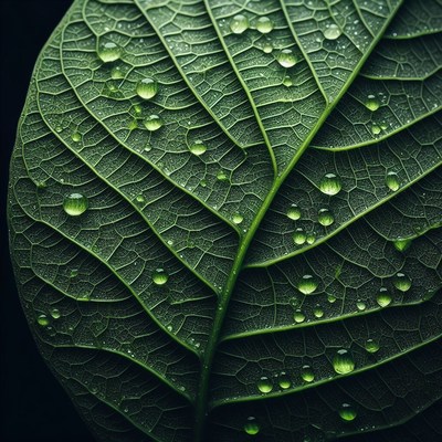 Green leaf with water droplets