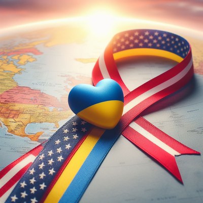Ukrainian heart with american ribbon