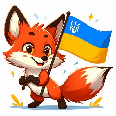 Fox holding ukrainian flag