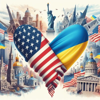 Us and ukraine flags in heart shape