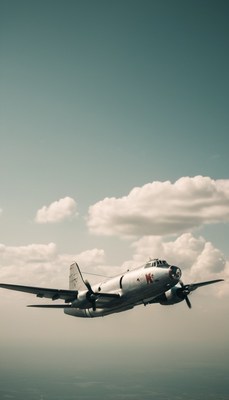 Vintage airplane flying through clouds