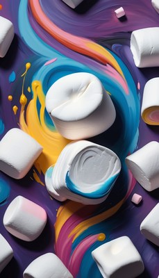 Marshmallows on painted surface