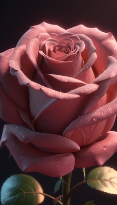 Pink rose with dewdrops