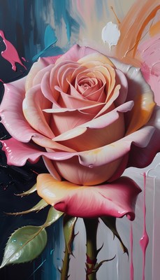 Pink rose with dripping paint