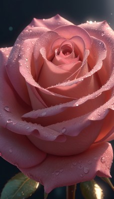 Pink rose with dewdrops