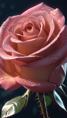 Dewy pink rose close-up