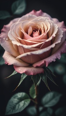 Pink rose with dewdrops
