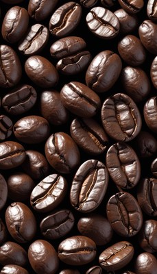 Roasted coffee beans close-up