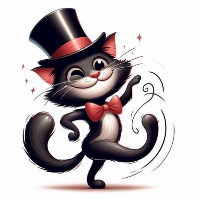 Black cat dancing in top hat