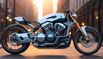 Modern motorcycle parked on city street