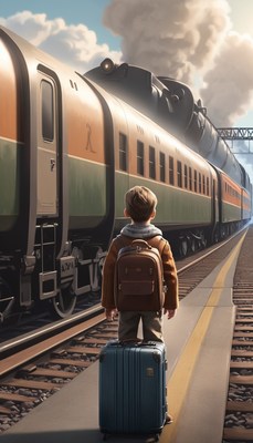 Boy waiting for train departure