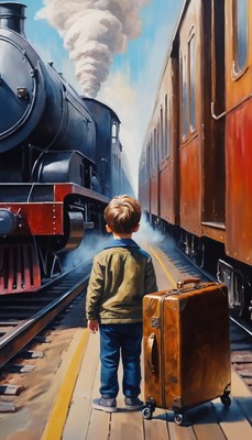 Boy waiting at train station