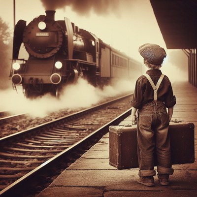 Boy watching train depart