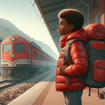 Boy waiting at train station