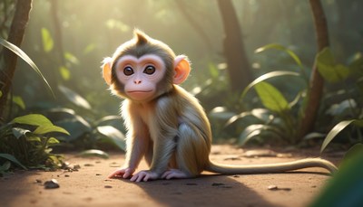 Young monkey sitting in forest