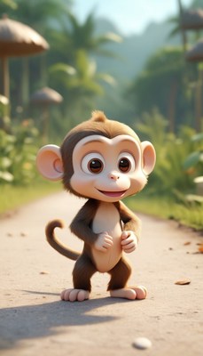 Smiling monkey on jungle path