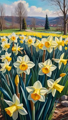 Spring daffodils in a valley