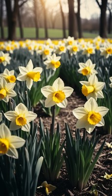 Daffodils blooming in spring park