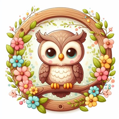 Cute owl in a floral frame