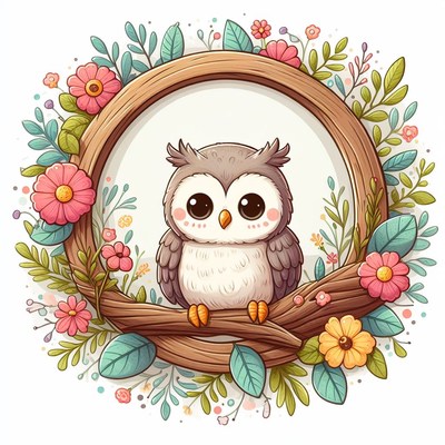 Owl in floral frame