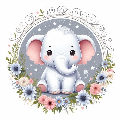 Cute elephant with flowers