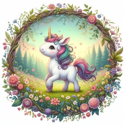 Unicorn in a flowery meadow
