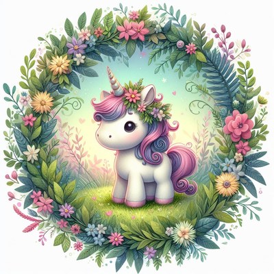 Unicorn in a flower wreath