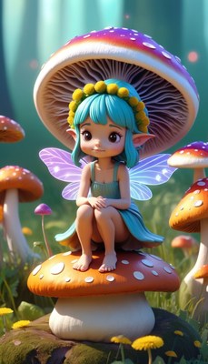 Fairy sitting on mushroom