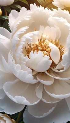White peony with gold center