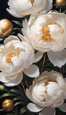 White peonies with gold accents