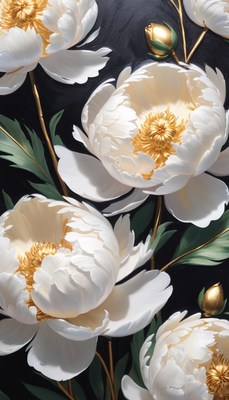 White peonies with gold accents