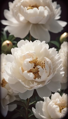 White peonies in bloom