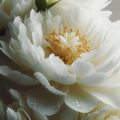 White peony with dewdrops