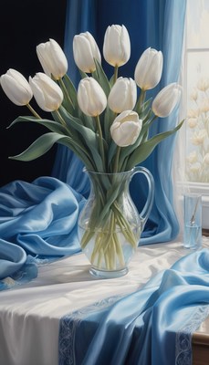 White tulips in a glass vase