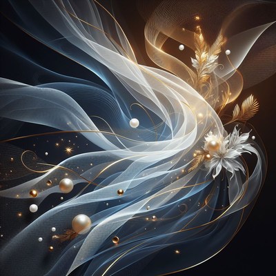 Abstract gold and white design with pearls