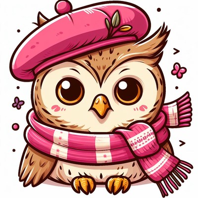 Cute owl wearing pink beret