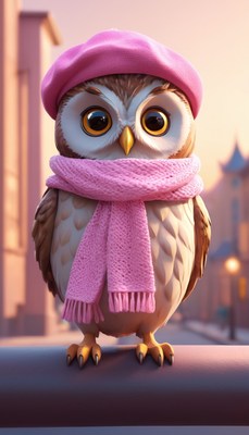 Owl in pink beret