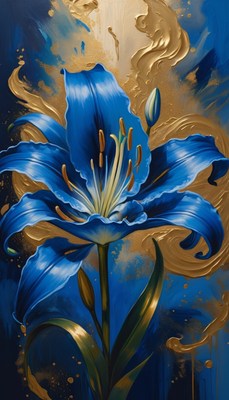 Blue lily with gold accents
