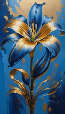 Blue and gold lily painting