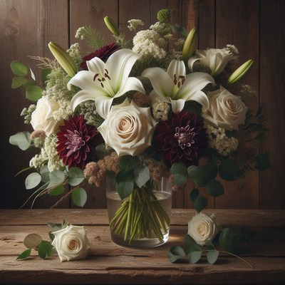 White lilies and roses bouquet