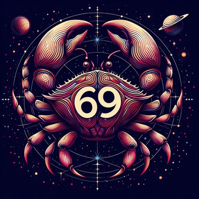 Cancer zodiac symbol with number 69