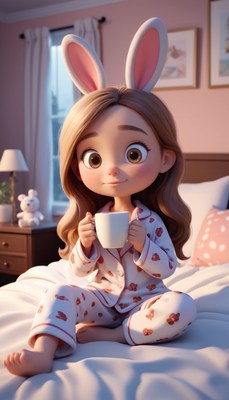 Girl in pajamas drinking coffee