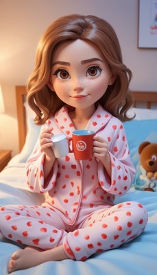Girl in pink pajamas holding cups