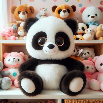 Panda stuffed animal on shelf
